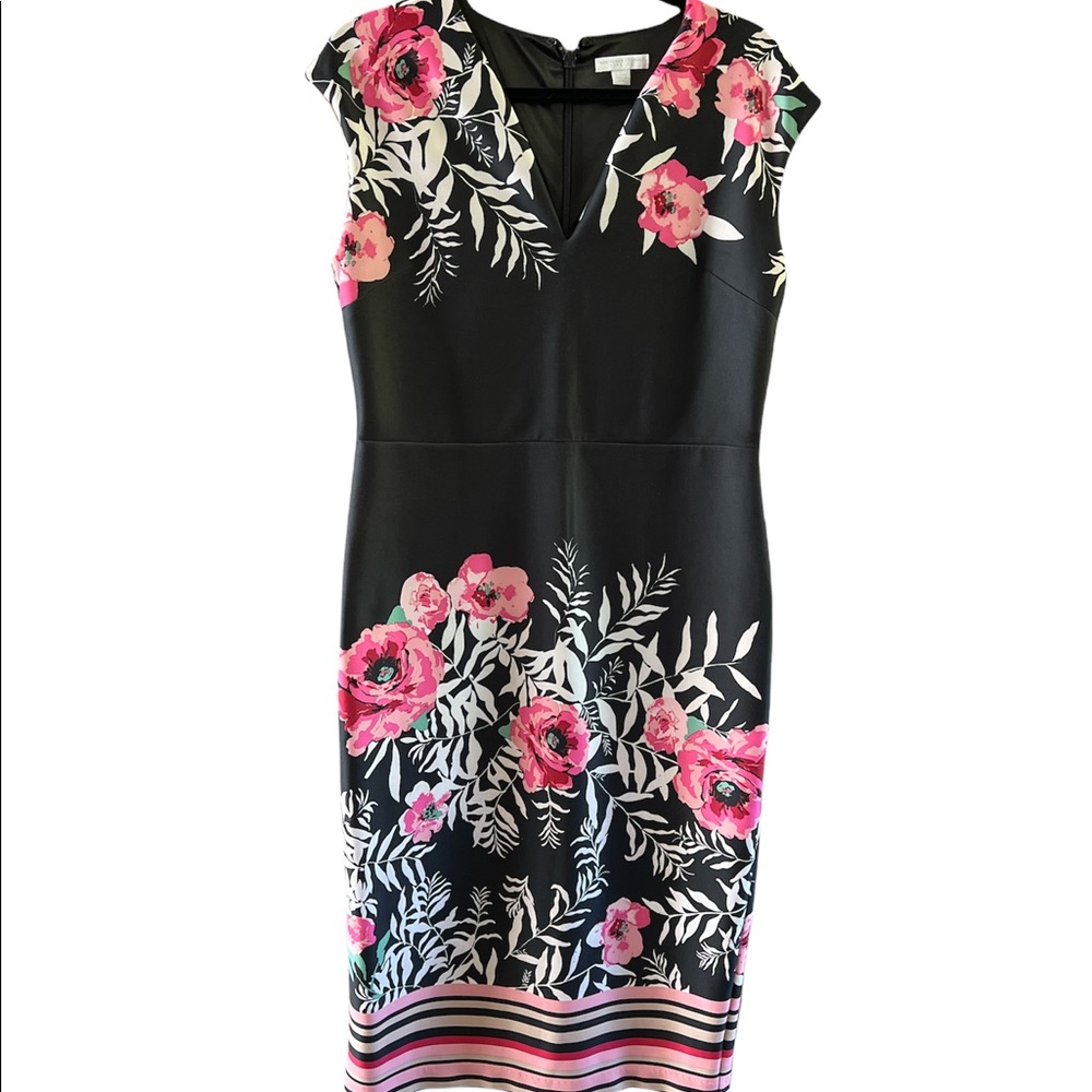 New York&Co. Women’s Vneck Floral Black Multicolor Dress size Large
